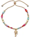 Karl Lagerfeld Gold-tone Beaded Charm Slider Bracelet In Multi