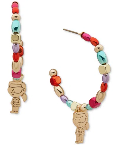 Karl Lagerfeld Gold-tone Beaded Karl Charm Medium Hoop Earrings, 1.1"