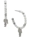 Karl Lagerfeld Gold-tone Beaded Karl Charm Medium Hoop Earrings, 1.1" In White