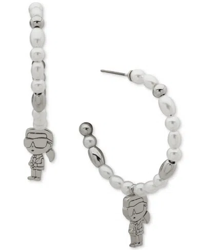 Karl Lagerfeld Gold-tone Beaded Karl Charm Medium Hoop Earrings, 1.1" In Metallic