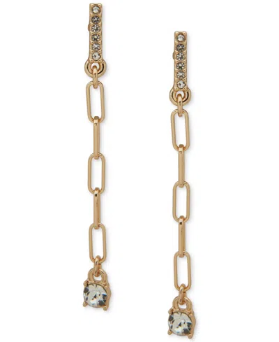 Karl Lagerfeld Gold-tone Chain Link & Crystal Linear Drop Earrings In Crystal,silver