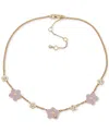 Karl Lagerfeld Gold-tone Crystal & Color Flower Statement Necklace, 16" + 3" Extender In Pink