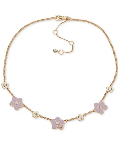 Karl Lagerfeld Gold-tone Crystal & Color Flower Statement Necklace, 16" + 3" Extender In Pink