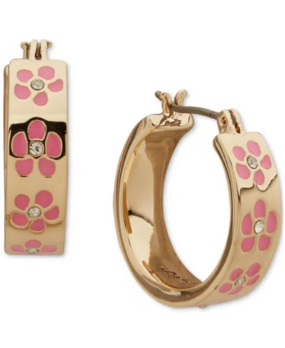 Karl Lagerfeld Gold-tone Crystal & Enamel Flower Small Hoop Earrings. 0.68"
