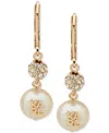 Karl Lagerfeld Gold-tone Crystal & Imitation Pearl Logo Drop Earrings In Pearl