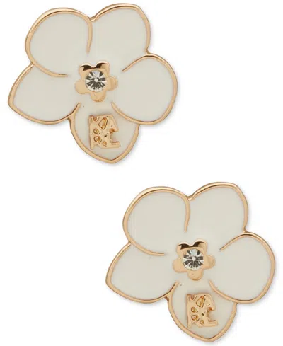 Karl Lagerfeld Gold-tone Crystal Epoxy Orchid Stud Earrings In White