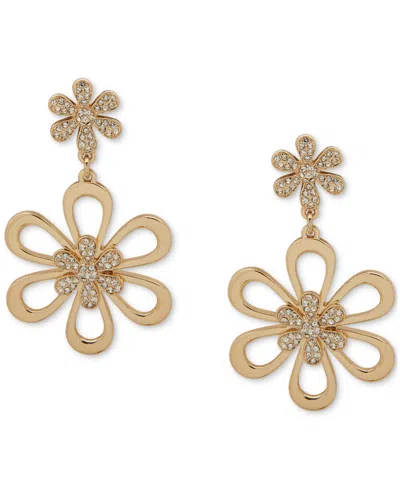 Karl Lagerfeld Gold-tone Crystal Double Daisy Drop Earrings