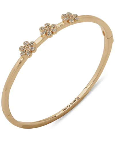 Karl Lagerfeld Gold-tone Crystal Flower Cuff Bracelet In Crystal Wh