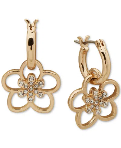 Karl Lagerfeld Gold-tone Crystal Flower Huggie Hoop Earrings In Crystal Wh