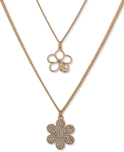 Karl Lagerfeld Gold-tone Crystal Flower Two-row Necklace, 16" + 3" Extender In Crystal Wh