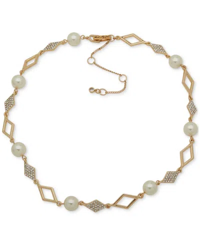 Karl Lagerfeld Gold-tone Crystal Geometric Imitation Pearl Collar Necklace, 16" + 3" Extender