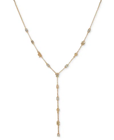Karl Lagerfeld Gold-tone Crystal Logo Lariat Necklace, 16" + 3" Extender In Metallic