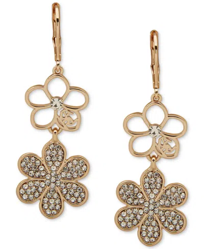 Karl Lagerfeld Gold-tone Crystal Pave Flower Double Drop Earrings In Crystal Wh