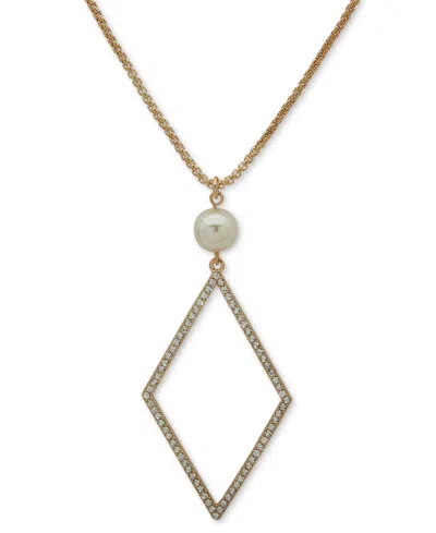 Karl Lagerfeld Gold-tone Crystal Pearl 36" Adjustable Pendant Necklace