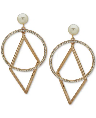 Karl Lagerfeld Gold-tone Crystal Pearl Geometric Drama Drop Earrings