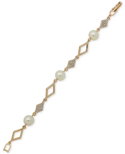 Karl Lagerfeld Gold-tone Crystal Pearl Geometric Flex Bracelet
