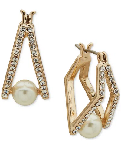 Karl Lagerfeld Gold-tone Crystal Pearl Small Split Hoop Earrings, .65"