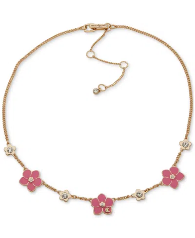 Karl Lagerfeld Gold-tone Enamel & Crystal Flower Collar Necklace, 16" + 3" Extender