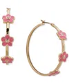 Karl Lagerfeld Gold-tone Enamel & Crystal Flower Medium Hoop Earrings, 1.6" In Medium Red