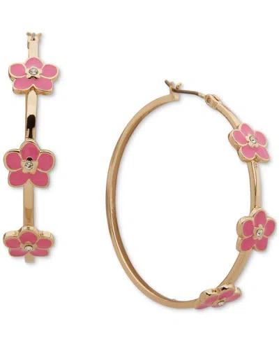 Karl Lagerfeld Gold-tone Enamel & Crystal Flower Medium Hoop Earrings, 1.6"