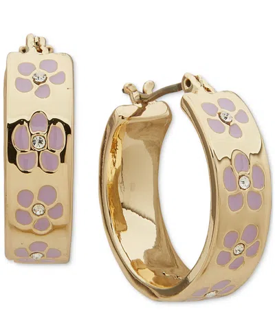 Karl Lagerfeld Gold-tone Enamel Flower Inlay Small Hoop Earrings, 0.68"