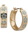 Karl Lagerfeld Gold-tone Enamel Flower Inlay Small Hoop Earrings, 0.68" In Gld,blue