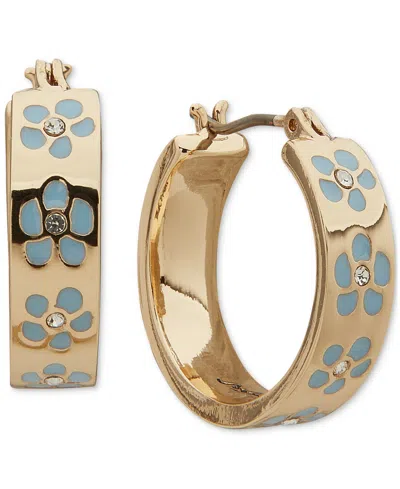 Karl Lagerfeld Gold-tone Enamel Flower Inlay Small Hoop Earrings, 0.68" In Gld,blue