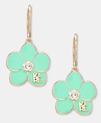 Karl Lagerfeld Gold-tone Enamel Flower Logo Drop Earrings