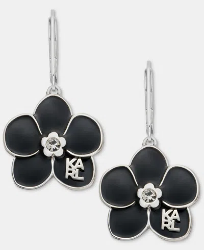 Karl Lagerfeld Gold-tone Enamel Flower Logo Drop Earrings In Black