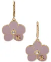 Karl Lagerfeld Gold-tone Enamel Flower Logo Drop Earrings In Gld,lavender