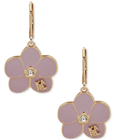 Karl Lagerfeld Gold-tone Enamel Flower Logo Drop Earrings In Gld,lavender