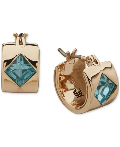 Karl Lagerfeld Gold-tone Extra-small Crystal Hoop Earrings, 0.28" In Aqua Blue