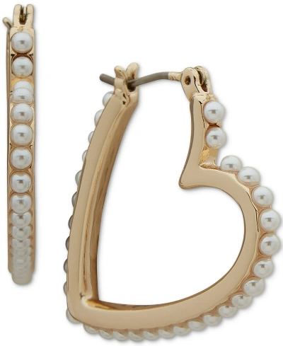 Karl Lagerfeld Gold-tone Imitation Pearl Heart Hoop Earrings