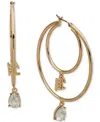 Karl Lagerfeld Gold-tone Logo & Crystal Charm Double-row Hoop Earrings In Crystal,silver