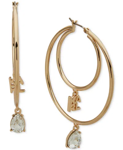 Karl Lagerfeld Gold-tone Logo & Crystal Charm Double-row Hoop Earrings In Crystal,silver
