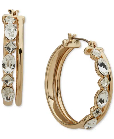 Karl Lagerfeld Gold-tone Medium Mixed Crystal Double-row Hoop Earrings, 1.17" In Crystal,silver