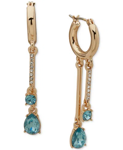 Karl Lagerfeld Gold-tone Mixed Crystal Shaky Charm Hoop Earrings In Aqua Blue