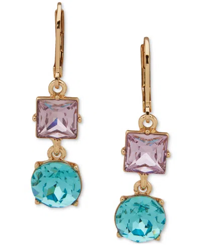 Karl Lagerfeld Gold-tone Mixed Cut Multicolor Stone Drop Earrings