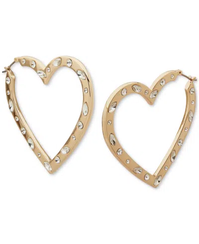 Karl Lagerfeld Gold-tone Mixed Cut Stone Red Resin Heart Medium Hoop Earrings, 1.85" In Crystal White