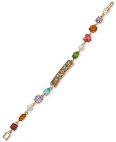 Karl Lagerfeld Gold-tone Multicolor Mixed Crystal & Imitation Pearl Flex Bracelet