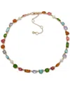 KARL LAGERFELD GOLD-TONE MULTICOLOR STONE COLLAR NECKLACE, 16" + 3" EXTENDER