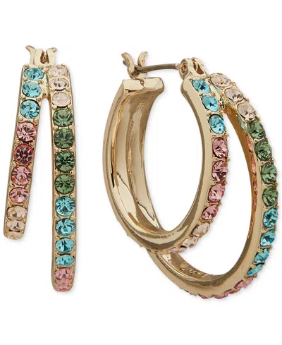 Karl Lagerfeld Gold-tone Multicolor Stone Double Hoop Earrings, 0.9"
