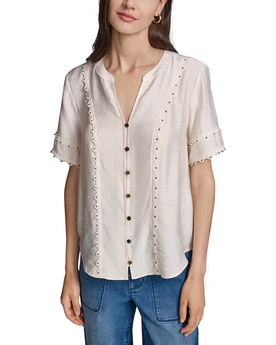 Karl Lagerfeld Gold Tone Nail Head Embellished Top In Neutral