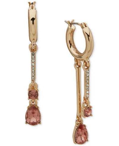 Karl Lagerfeld Gold-tone Pave & Color Stone Shaky Charm Hoop Earrings In Orange