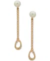 Karl Lagerfeld Gold-tone Pave & Imitation Pearl Curb Chain Linear Drop Earrings In Gold