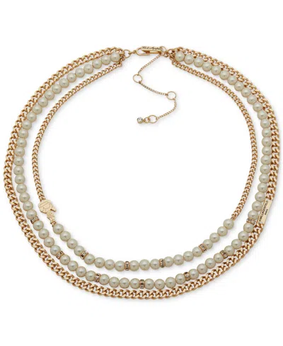 Karl Lagerfeld Gold-tone Pave & Imitation Pearl Layered Collar Necklace, 16" + 3" Extender