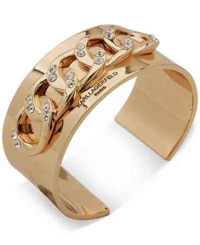 Karl Lagerfeld Gold-tone Pave Curb Chain Logo Cuff Bracelet