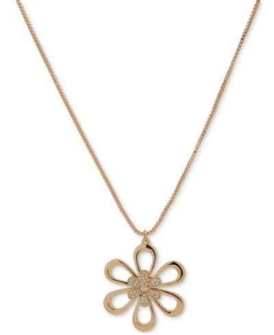Karl Lagerfeld Gold-tone Pave Openwork Daisy Adjustable 36" Pendant Necklace