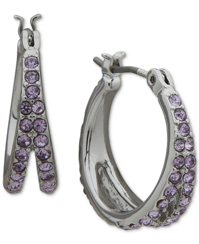 Karl Lagerfeld Gold-tone Pave Split Hoop Earrings In Purple