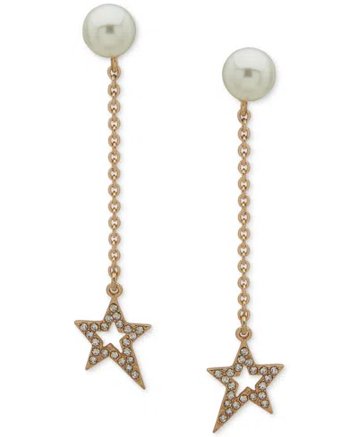 Karl Lagerfeld Gold-tone Pave Star & Imitation Pearl Linear Drop Earrings